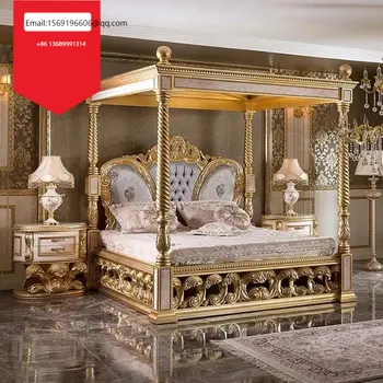 Изготовленная на заказ итальянская ткань, Двуспальная кровать в Главной Спальне, Роскошная свадебная полка из массива европейского дерева Высокого качества